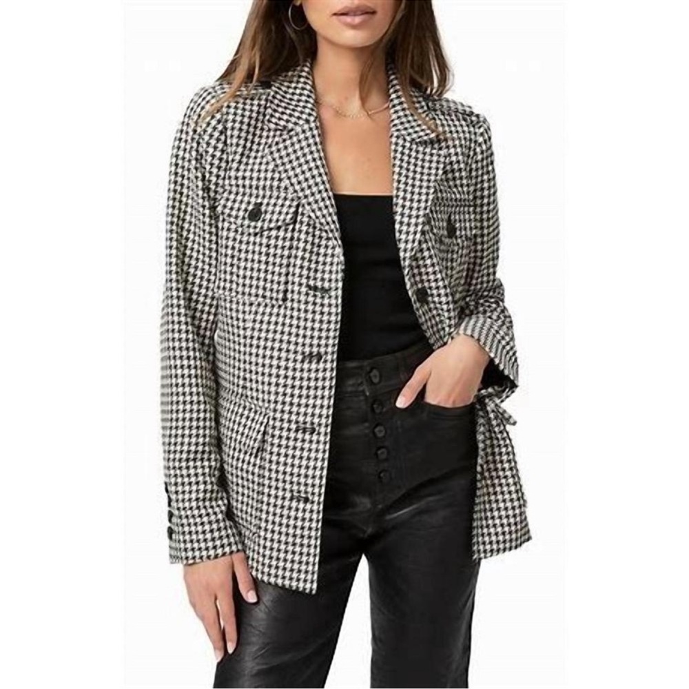 PAIGE Skyler Jacket Black and White Houndstooth Print Chic Minimalistic NWOT Med